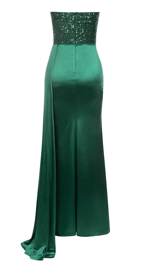 AIIZIE SEQUIN - BODICE RUCHED SATIN MERMAID GOWN IN GREEN - product image