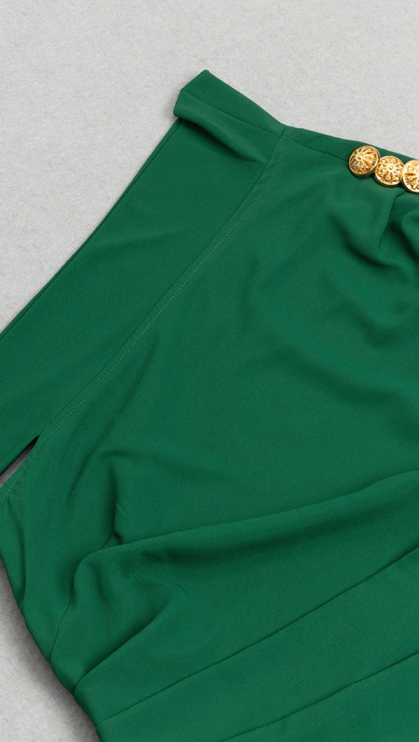 AIIZIE ONE - SHOULDER RUFFLED ASYMMETRIC MAXI DRESS IN GREEN - product image
