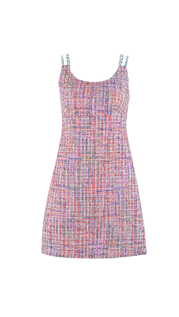 AIIZIE JOANNA ROUND NECK BRADDE CHAIN SLEEVELESS TWEED MINI DRESS - product image
