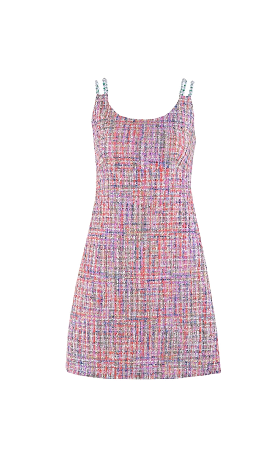 joanna Round Neck Bradde Chain Sleeveless Tweed Mini Dress