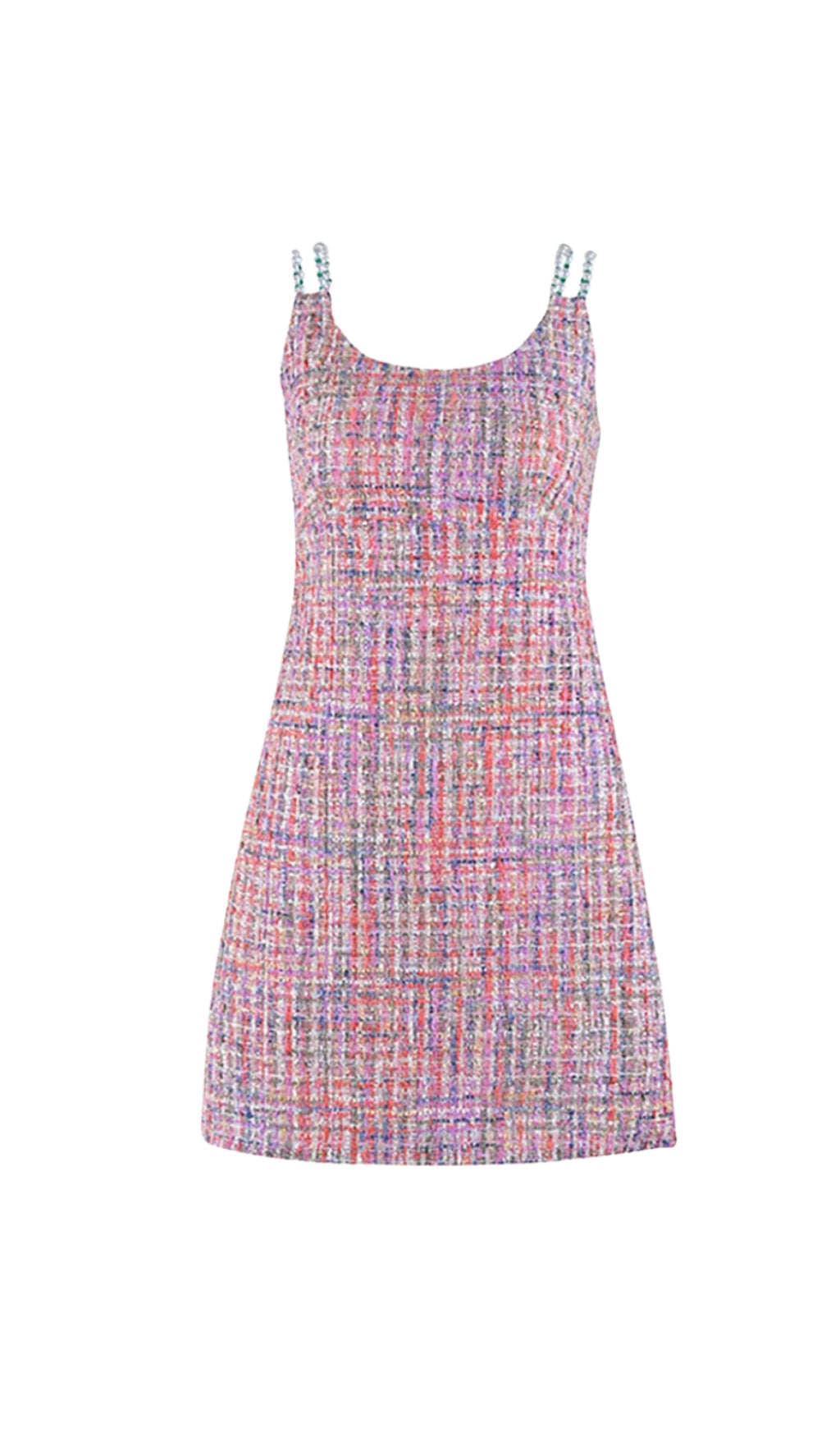 JOANNA ROUND NECK BRADDE CHAIN SLEEVELESS TWEED MINI DRESS