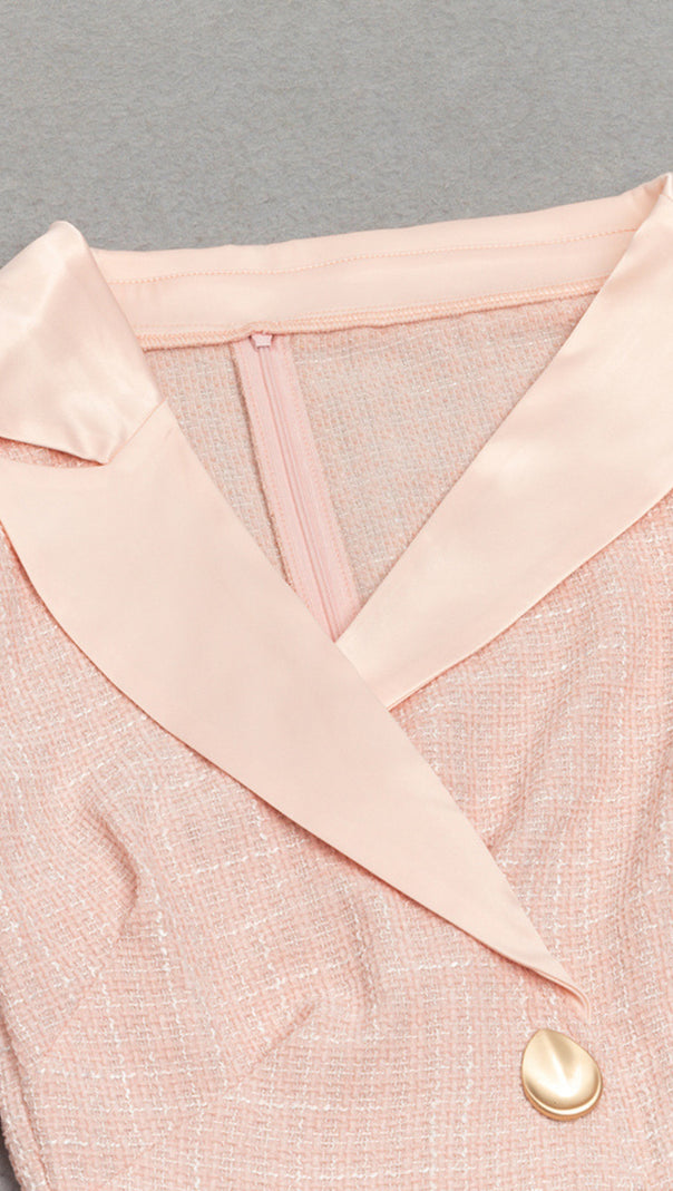 AIIZIE ASYMMETRIC COLLAR BUTTON - FRONT SLIT MIDI DRESS IN PINK - product image