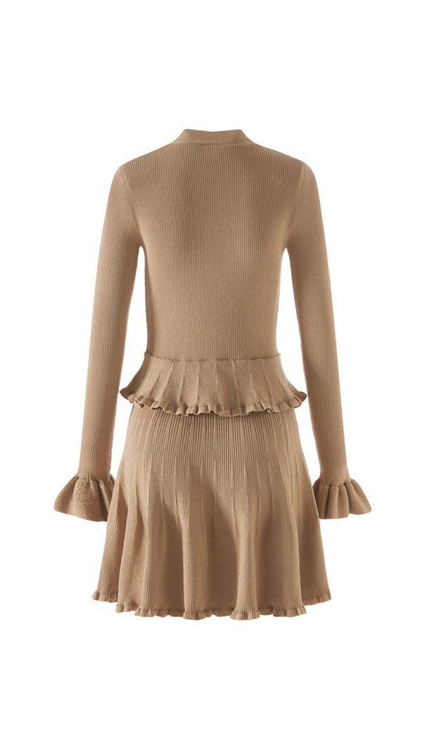 AIIZIE ALISA GOLD LUREX PEPLUM KNIT MINI DRESS - product image