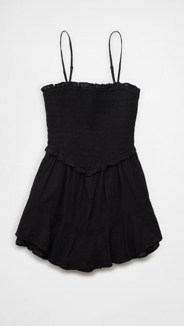 AIIZIE RUFFLE TIERED ROMPER MINI DRESS IN BLACK - product image
