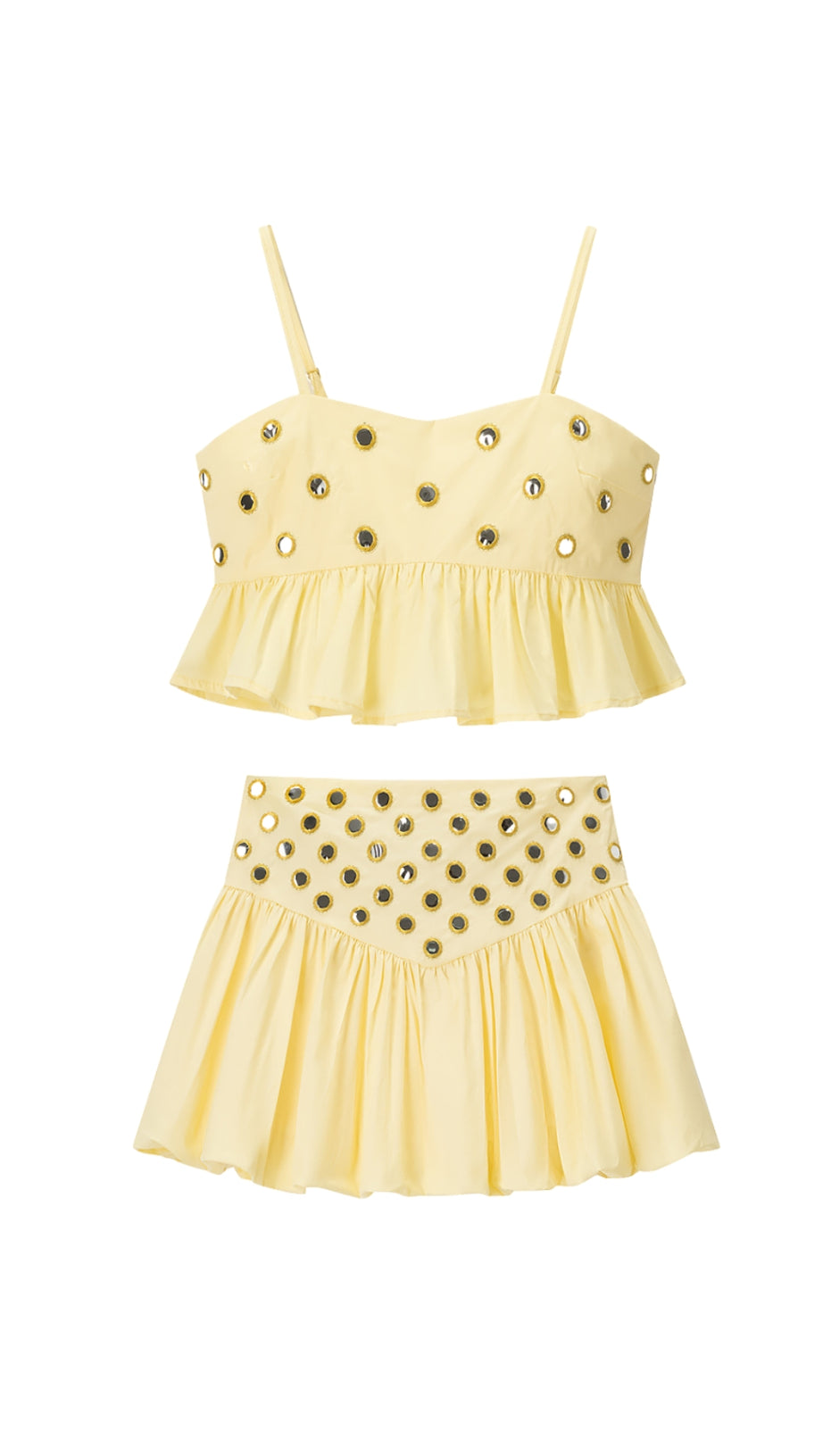 Ursula – Set aus bauchfreiem Top und Ballonrock mit Spiegelverzierung