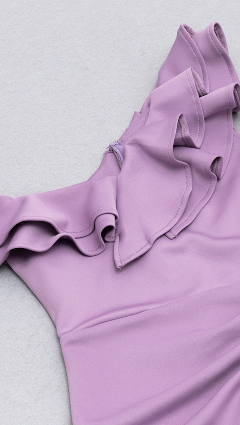 ONE - SHOULDER RUFFLED SLIT MIDI DRESS IN LILAC