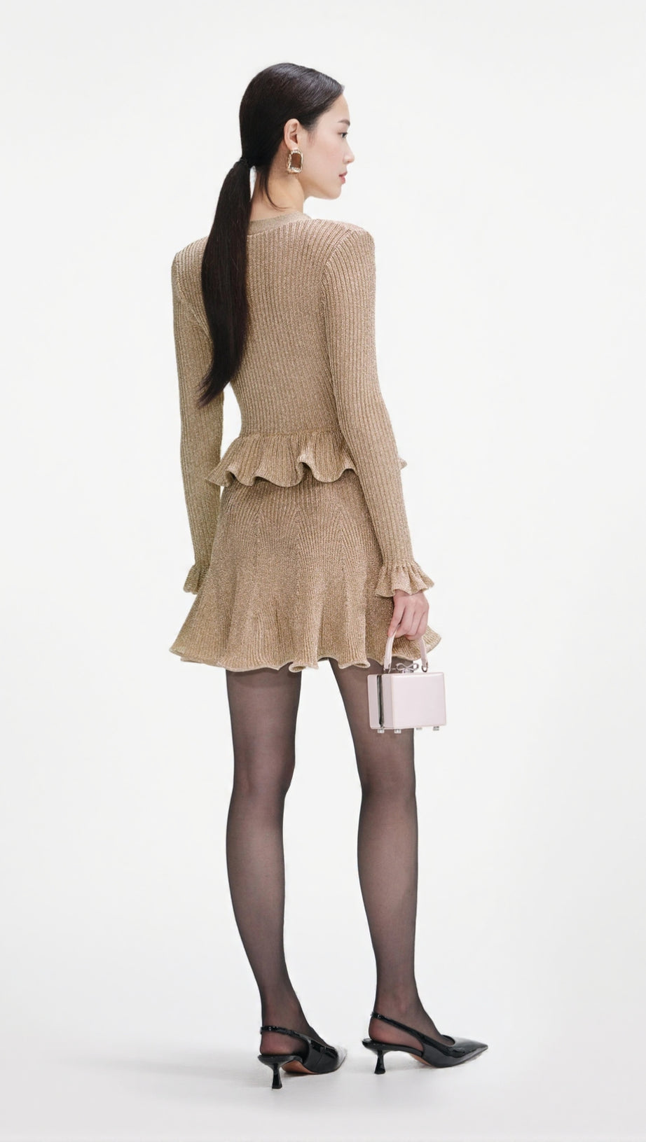 ALISA GOLD LUREX PEPLUM KNIT MINI DRESS