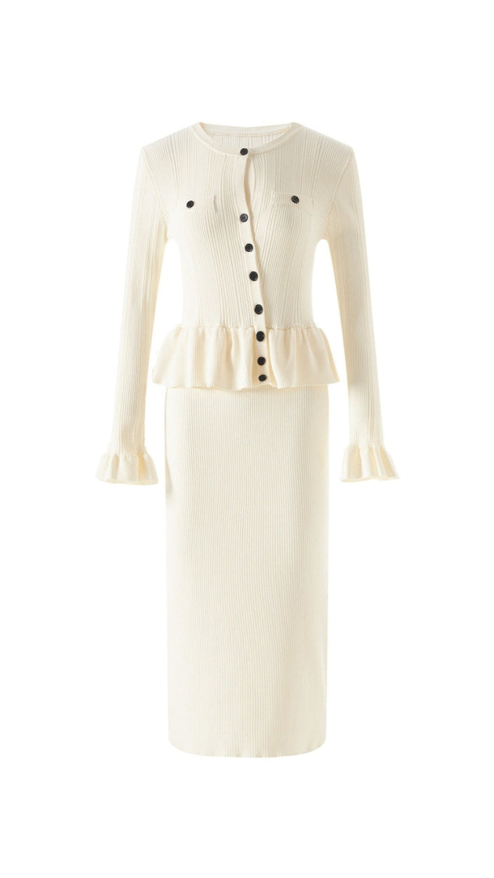 CAROLINE ASYMMETRIC KNIT MIDI DRESS IN BEIGE