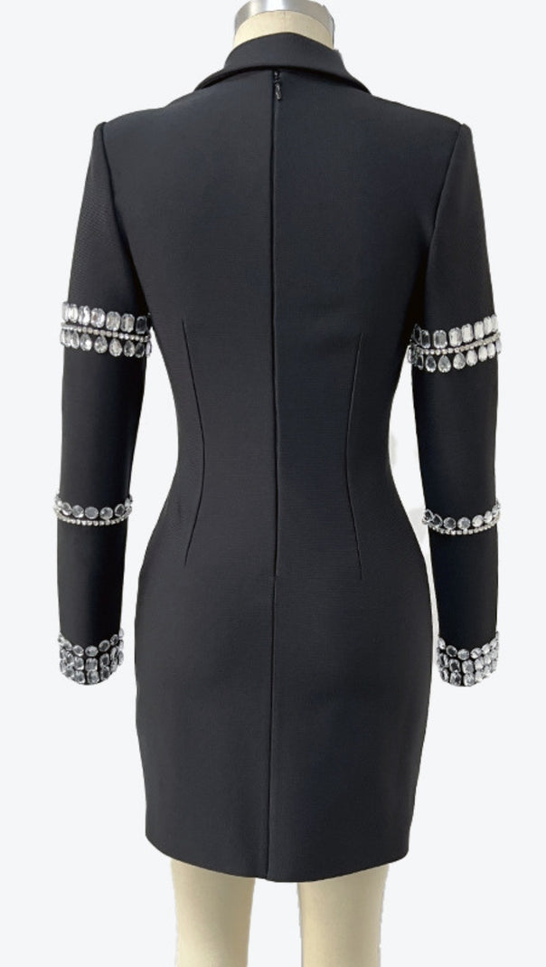 AIIZIE BLAZER STYLE RHINESTONE EMBELLISHED MINI DRESS IN BLACK - product image