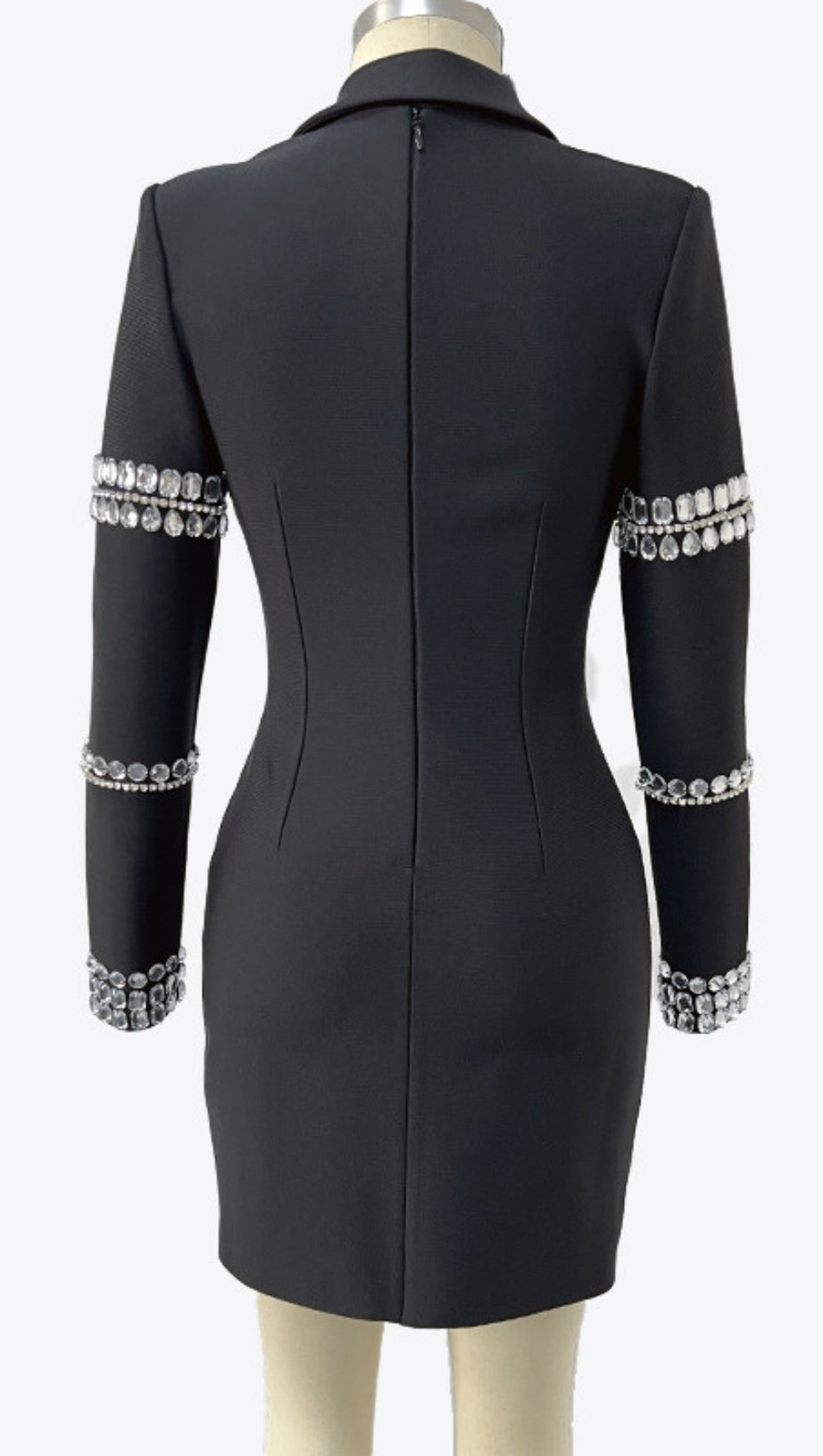 Schwarzes Minikleid im Blazer-Stil mit Strassverzierung