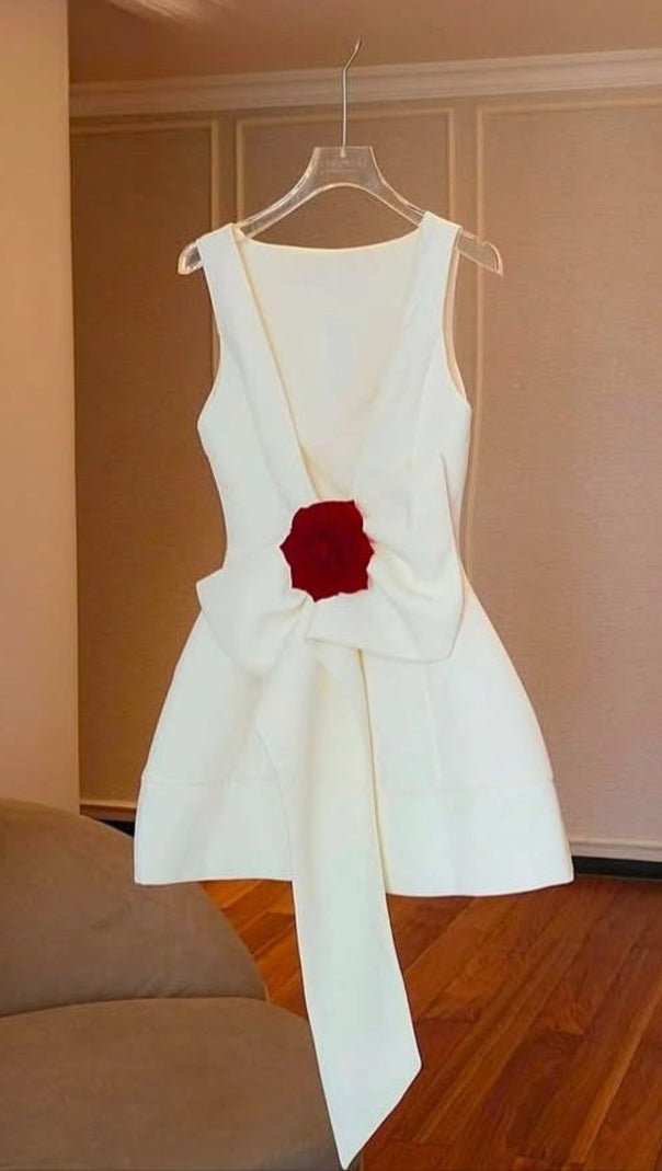 AIIZIE JOANNA BACKLESS FLOWER BOW EMBELLISHED MINI DRESS IN WHITE - product image
