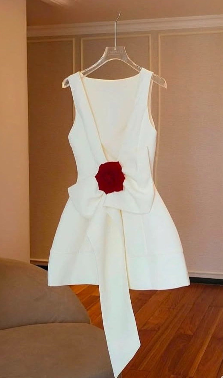 Joanna backless flower bow embellished mini dress in white