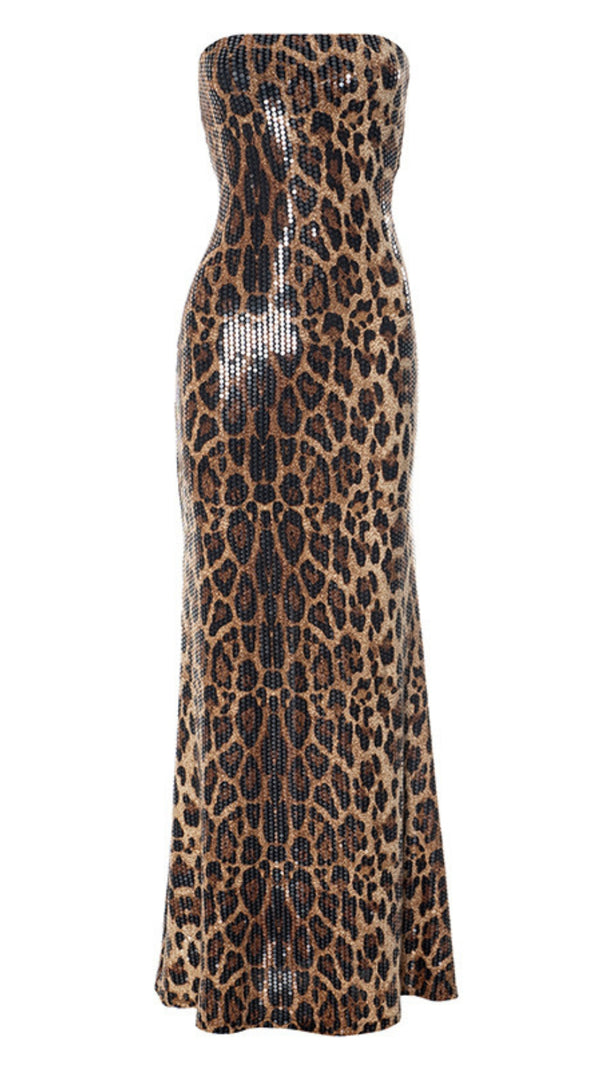 AIIZIE LEOPARD PRINT STRAPLESS SEQUIN MAXI DRESS - product image