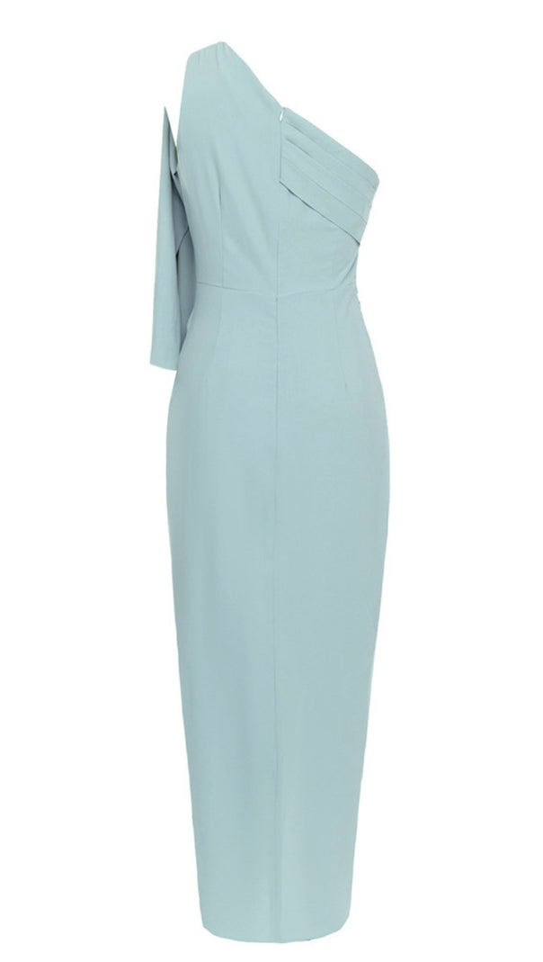 AIIZIE ONE - SHOULDER RUCHED SLIT MIDI DRESS IN BLUE - product image
