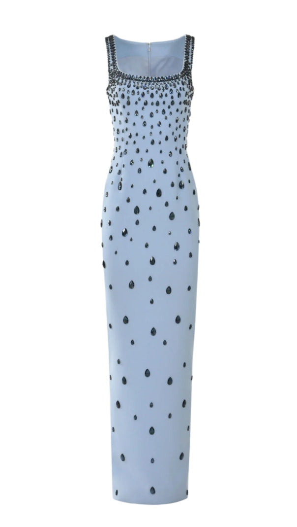 AIIZIE CREPE RAINDROPS EMBROIDERY MAXI DRESS IN BLUE - product image