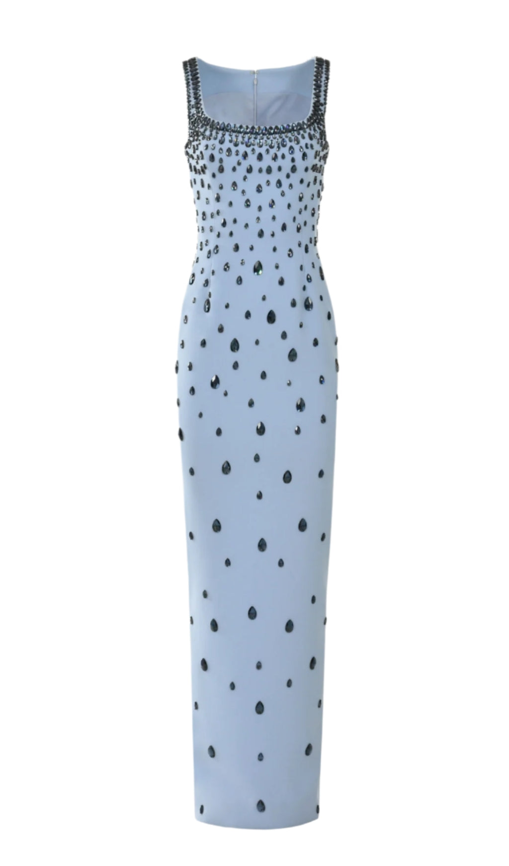CREPE RAINDROPS EMBROIDERY MAXI DRESS IN BLUE