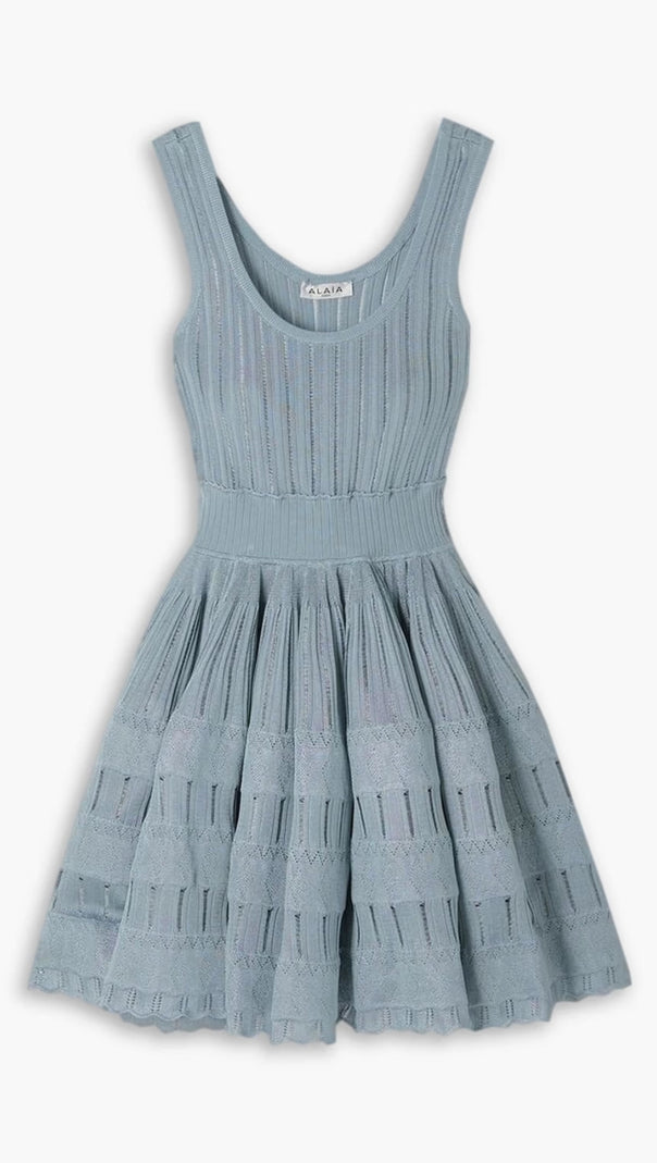 AIIZIE RIBBED POINTELLE KNIT MINI DRESS IN BLUE - product image
