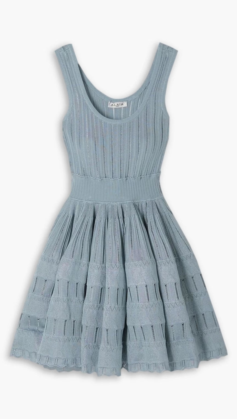 RIBBED POINTELLE KNIT MINI DRESS IN BLUE