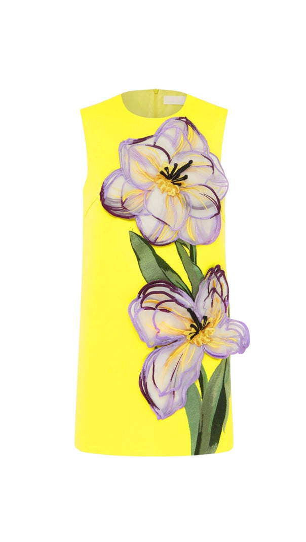 YVONNE APPLIQUÉ FLORAL MINI DRESS IN YELLOW