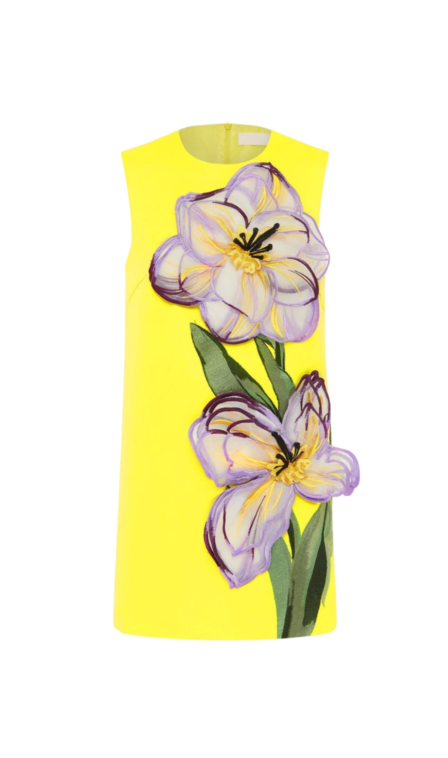 Yvonne Appliqué Floral Mini Dress in Yellow