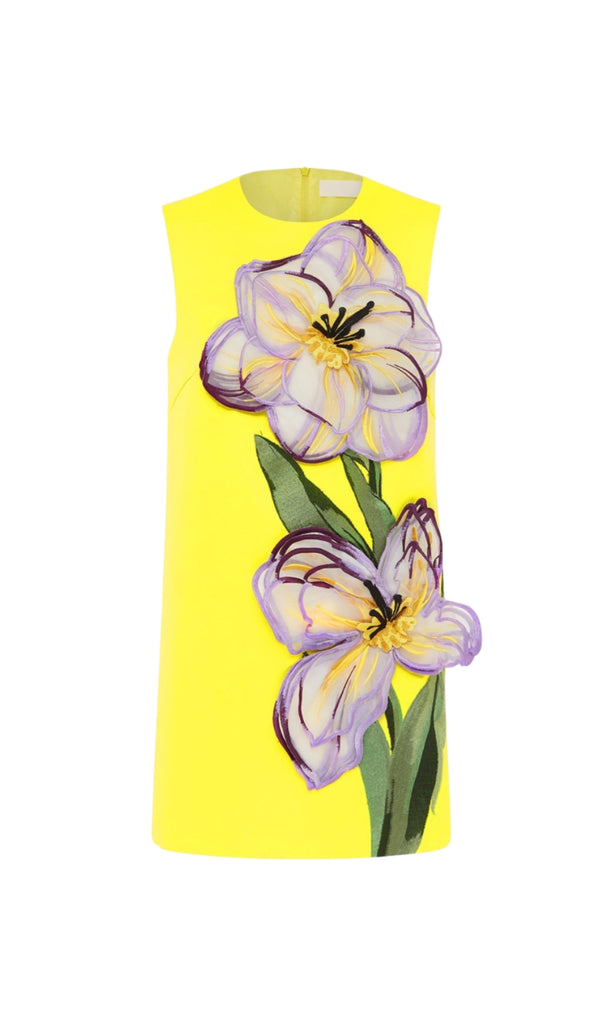Yvonne Appliqué Floral Mini Dress in Yellow