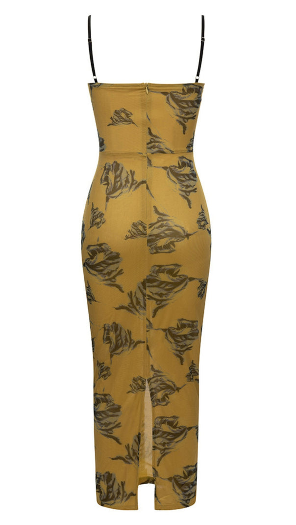 AIIZIE FLORAL PRINT CORSET - STYLE MIDI DRESS IN BROWN - product image