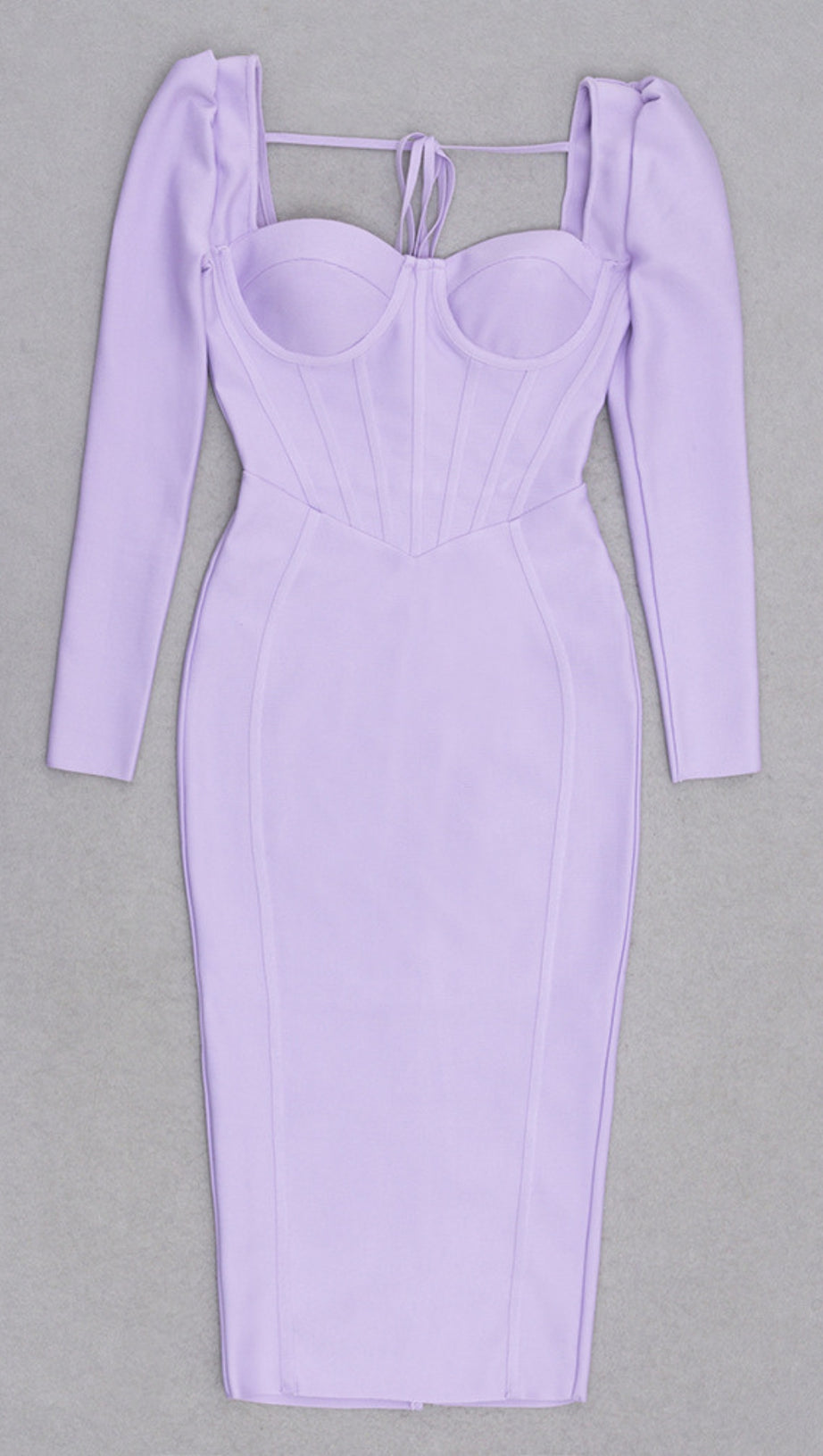 Korsett-Midikleid mit quadratischem Ausschnitt und Puffärmeln in Flieder