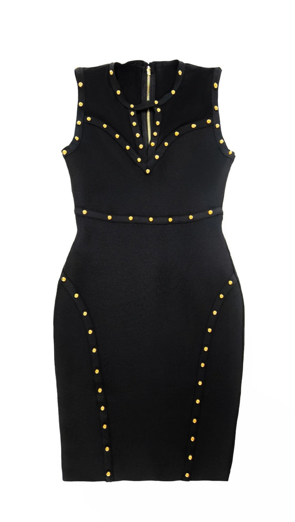 AIIZIE STUDDED SLEEVELESS BODYCON MINI DRESS IN BLACK - product image