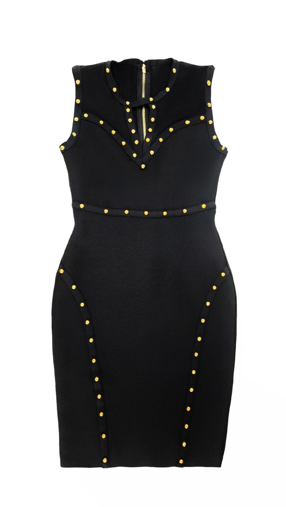 STUDDED SLEEVELESS BODYCON MINI DRESS IN BLACK