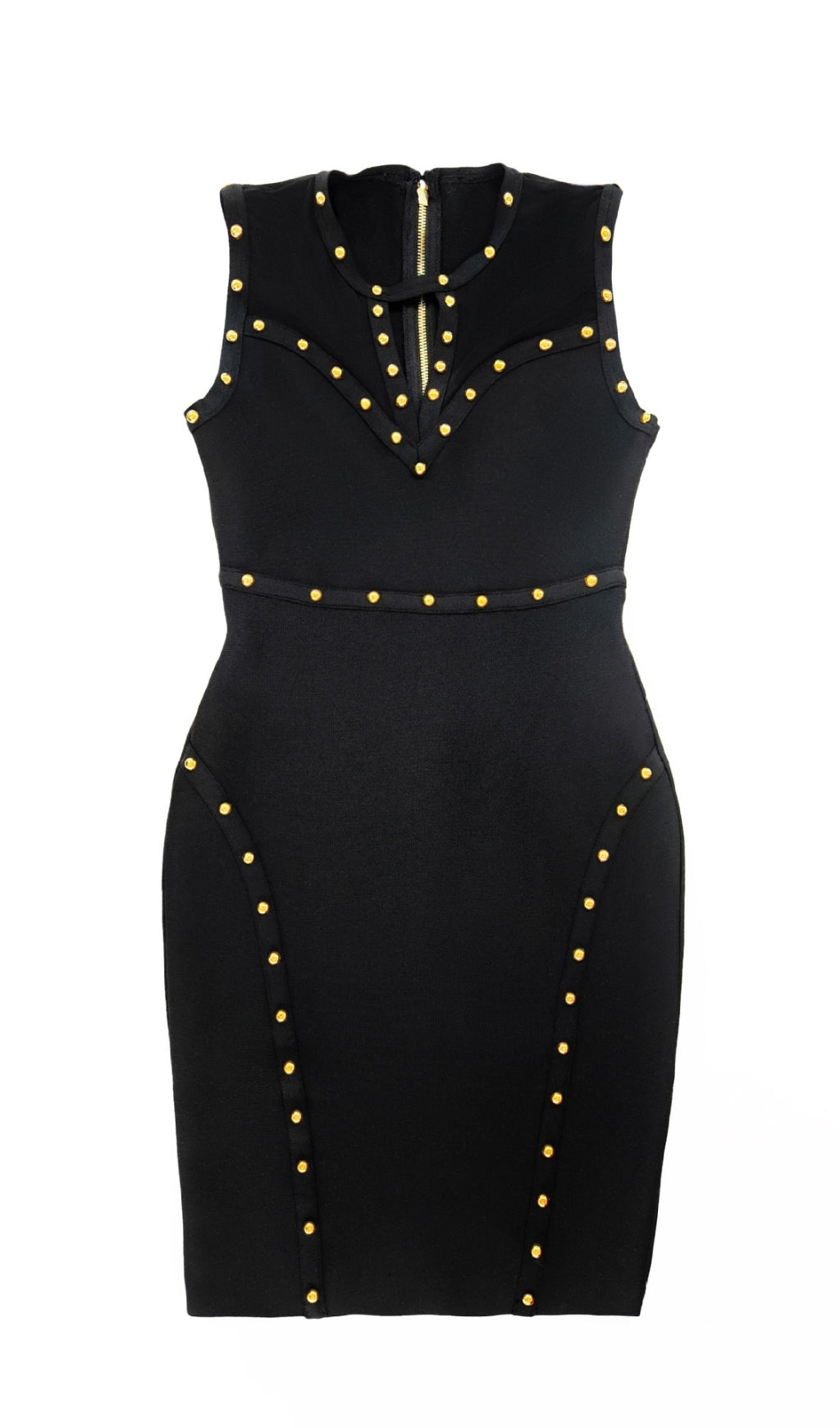 STUDDED SLEEVELESS BODYCON MINI DRESS IN BLACK