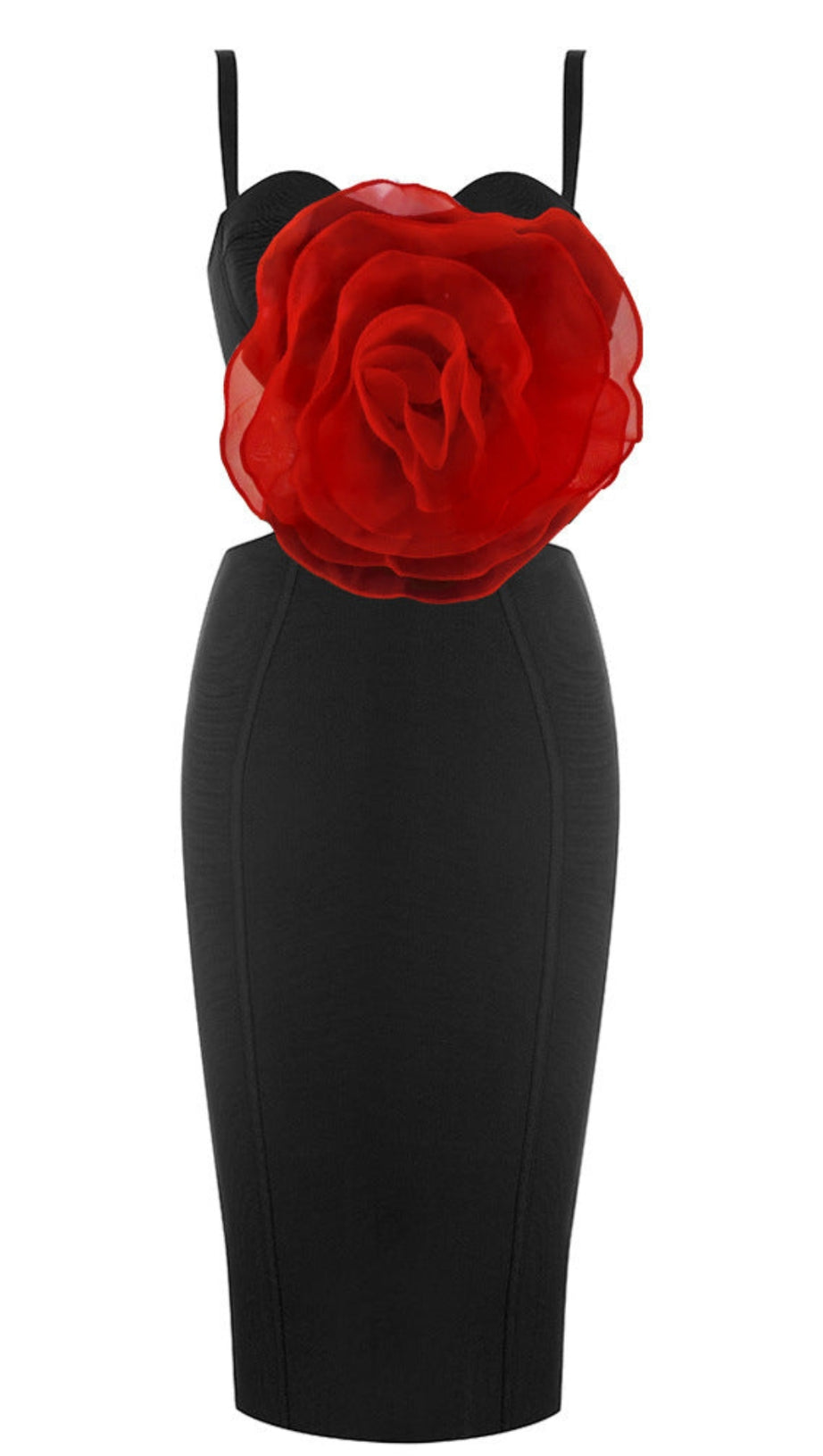 JACEY MESH FLOWER BANDAGE MIDI DRESS