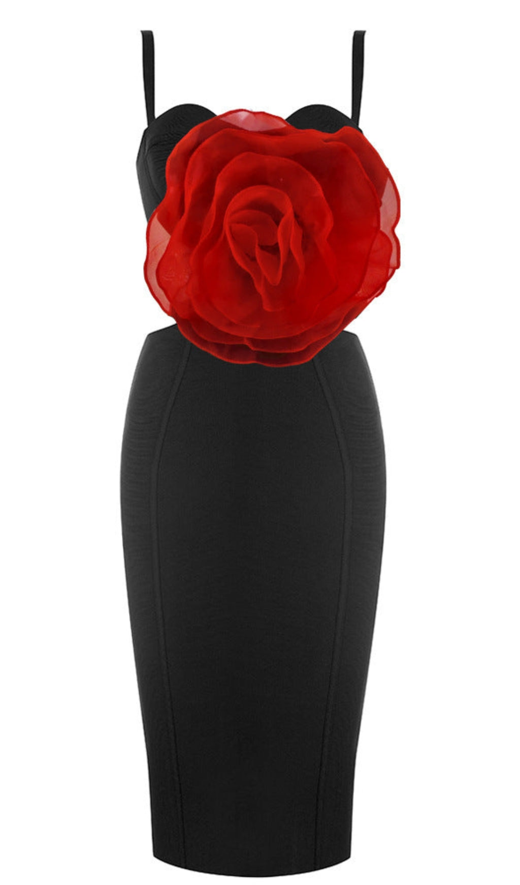 JACEY MESH FLOWER BANDAGE MIDI DRESS