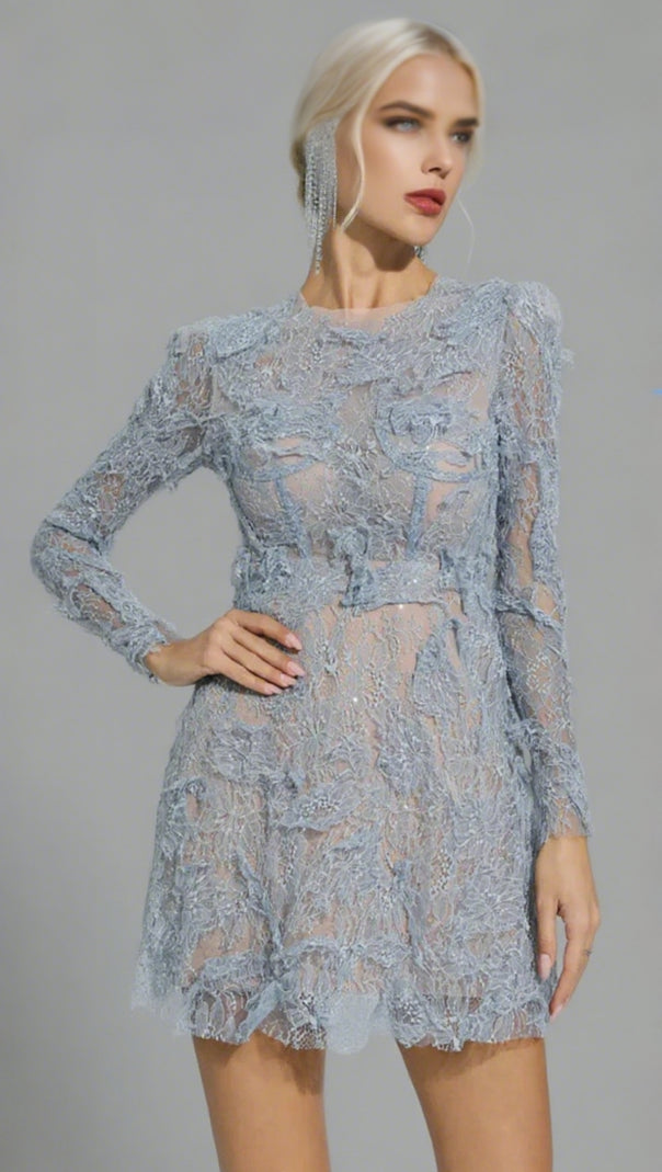 ABITO MIDI CON RICAMI FLOREALI E RAMAGE
