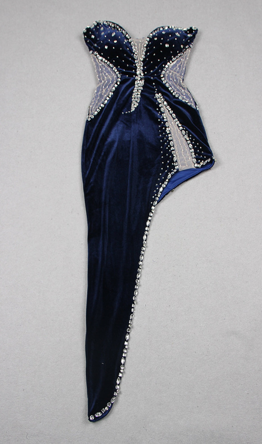 Rhinestone - Embellished Asymmetric Cutout Mermaid Dress in  Blue