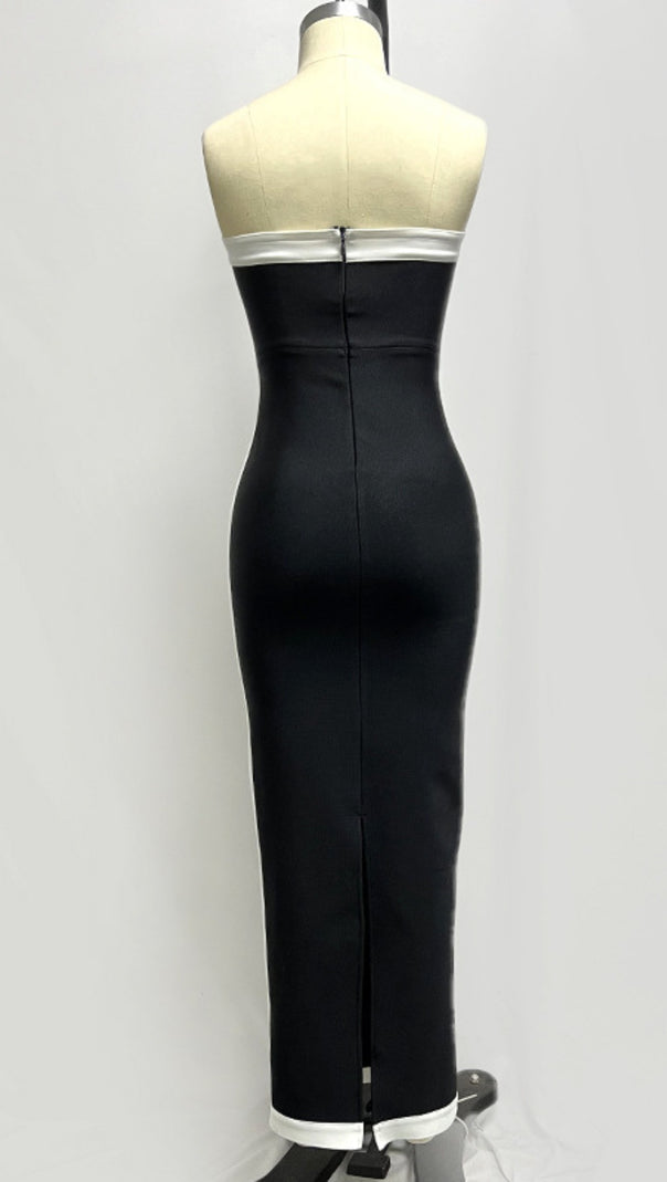 AIIZIE STRAPLESS COLOR - BLOCK BANDAGE MIDI DRESS IN BLACK - product image