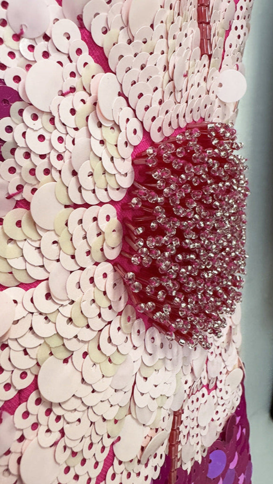 SEQUIN FLOWER EMBELLISHED PUFF SLEEVE MIDI DRESS IN PINK