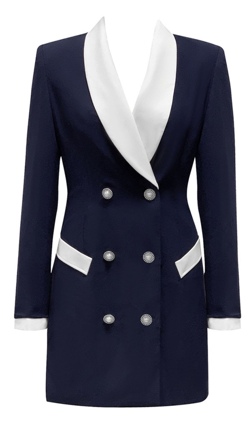 WHITE - TRIM DOUBLE - BREASTED BLAZER DRESS IN BLUE