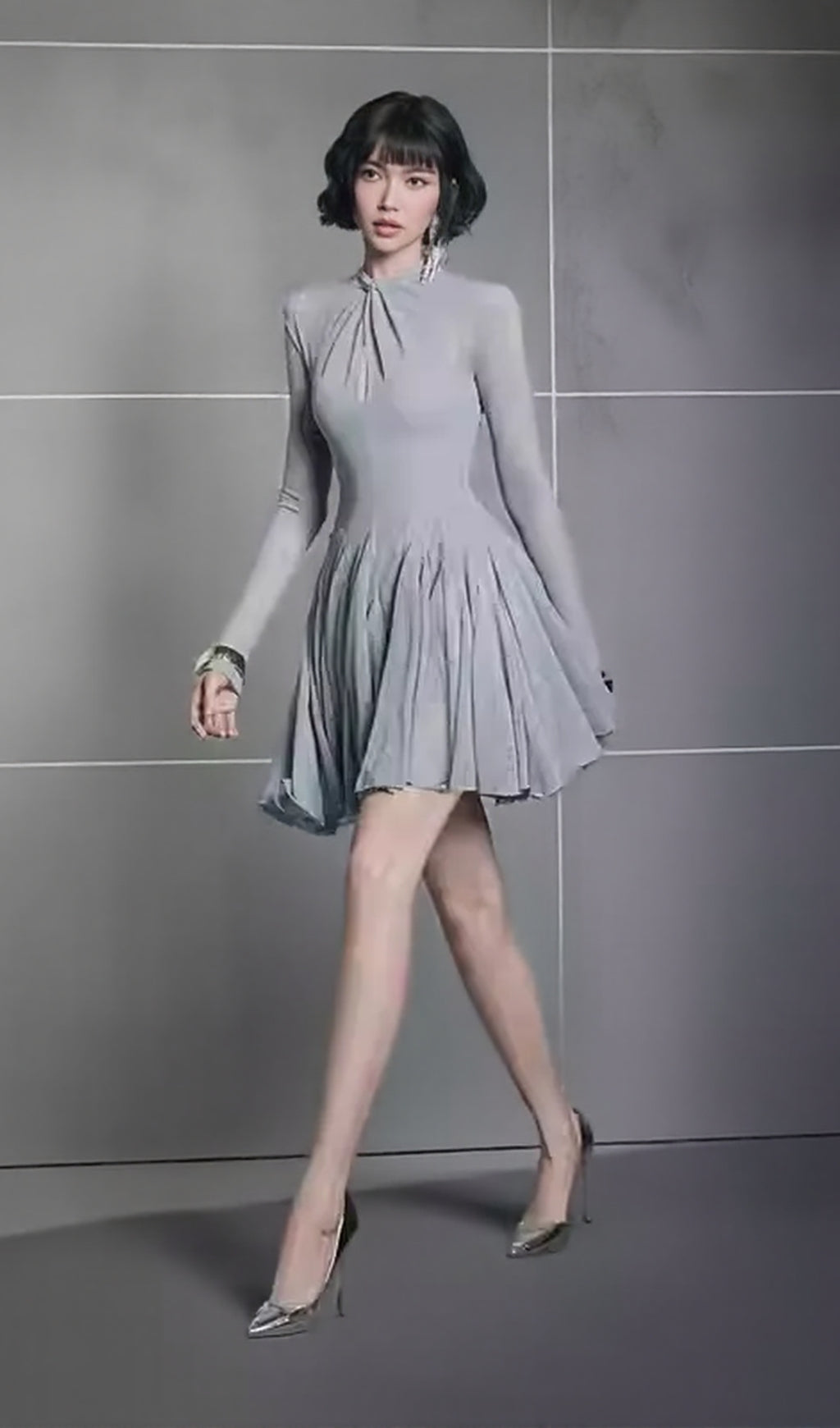 AIIZIE LONG SLEEVE MINI DRESS IN GREY - product image