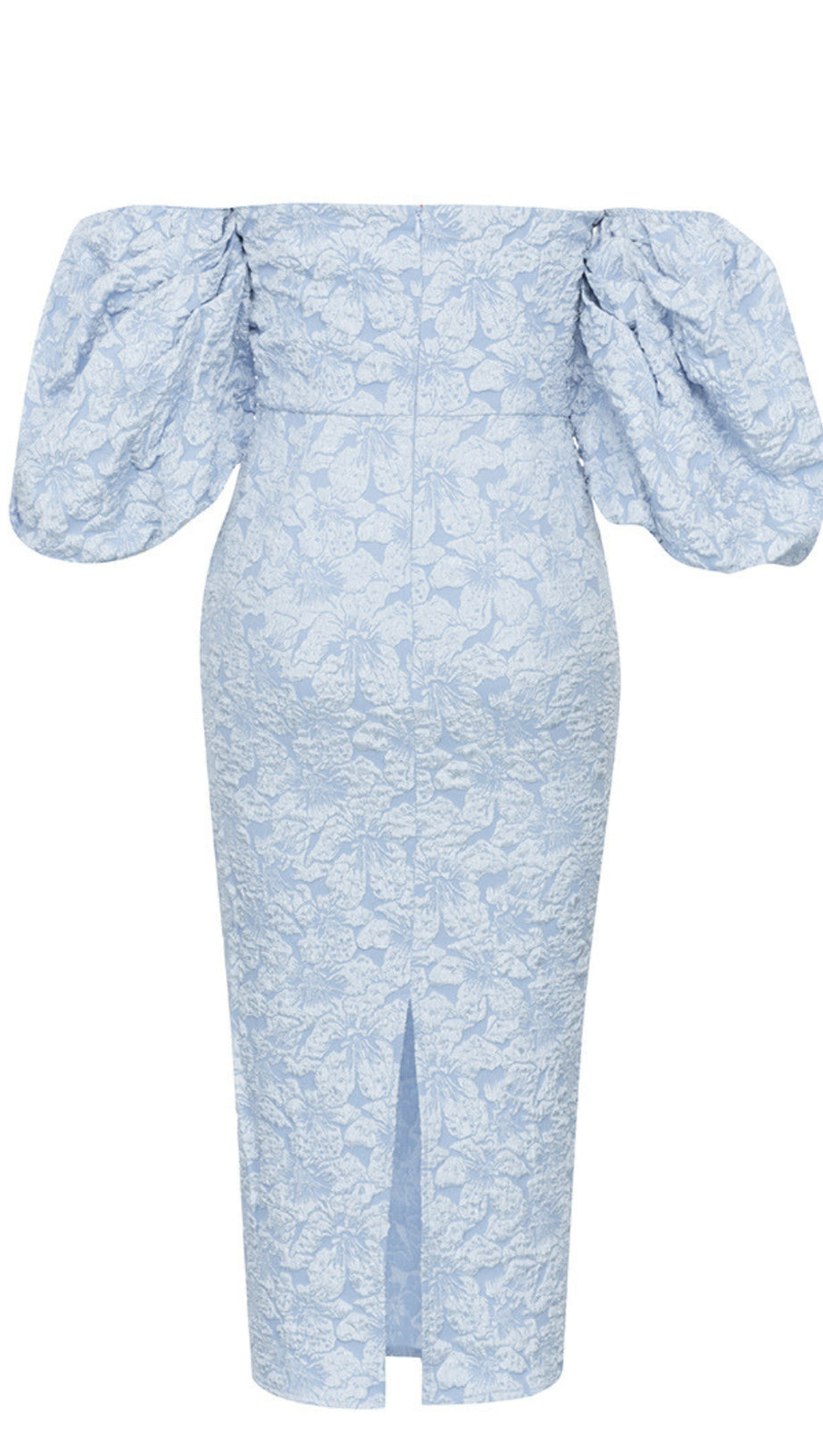 FLORAL - JACQUARD OFF - SHOULDER MIDI DRESS IN BLUE