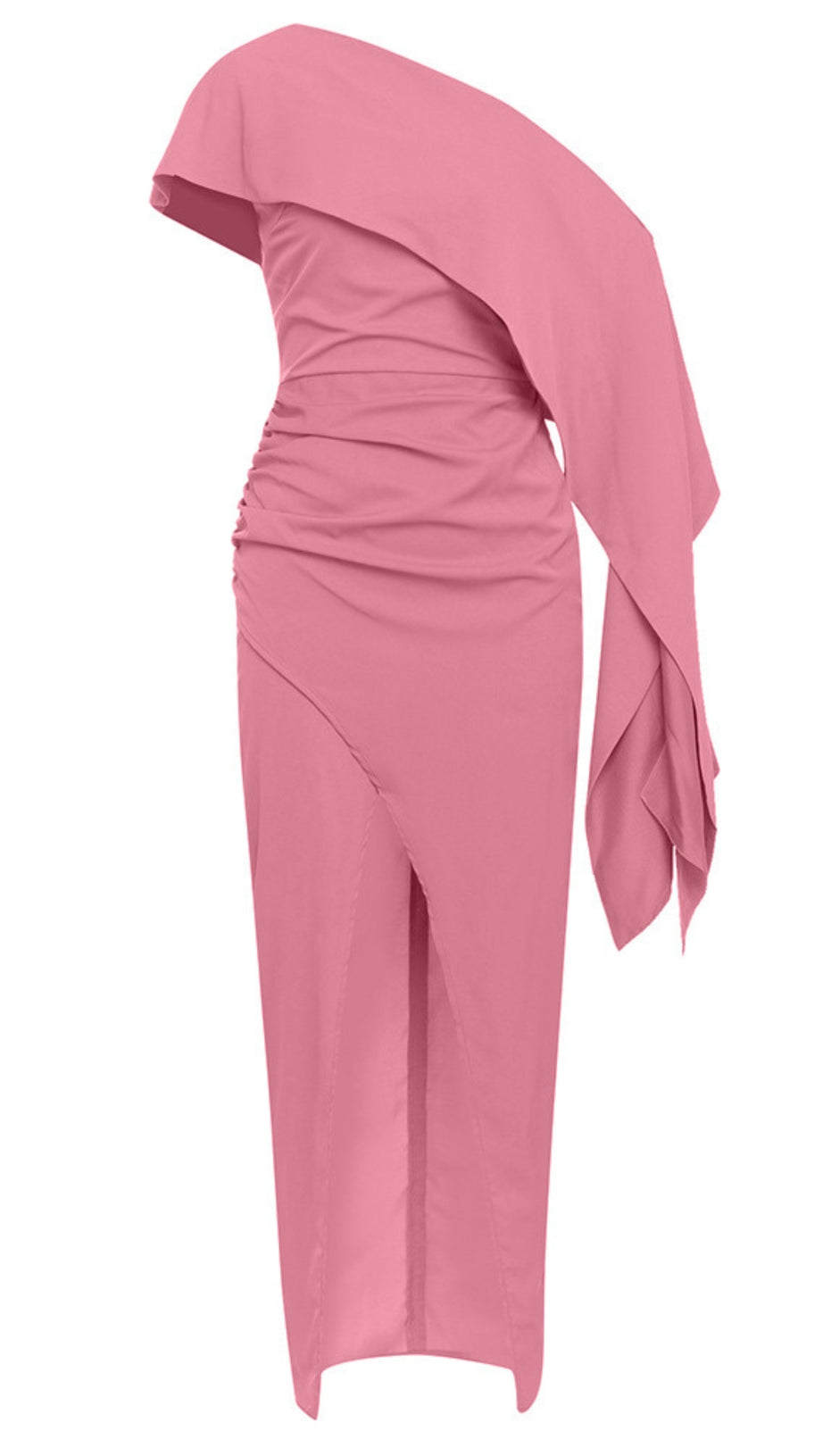 Asymmetrisches Wickel-Midikleid mit One-Shoulder-Träger und Rüschen in Pink