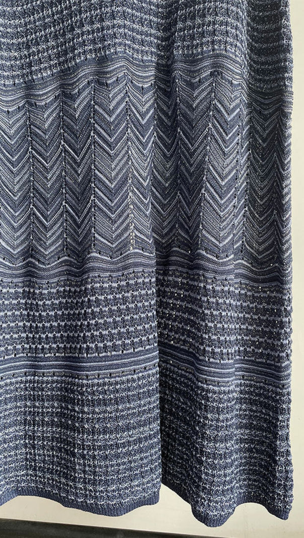 AIIZIE HOLLOW STRIPED SLEEVELESS KNIT MIDI DRESS IN ROYAL BLUE - product image