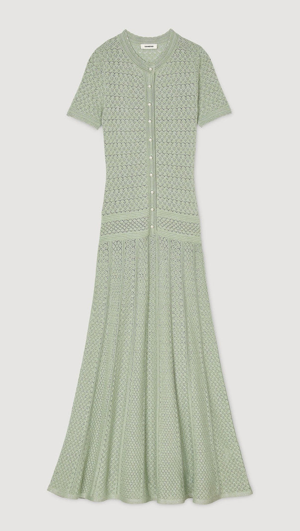 AIIZIE YVONNE HOLLOW KNIT MAXI DRESS IN ALMOND GREEN - product image
