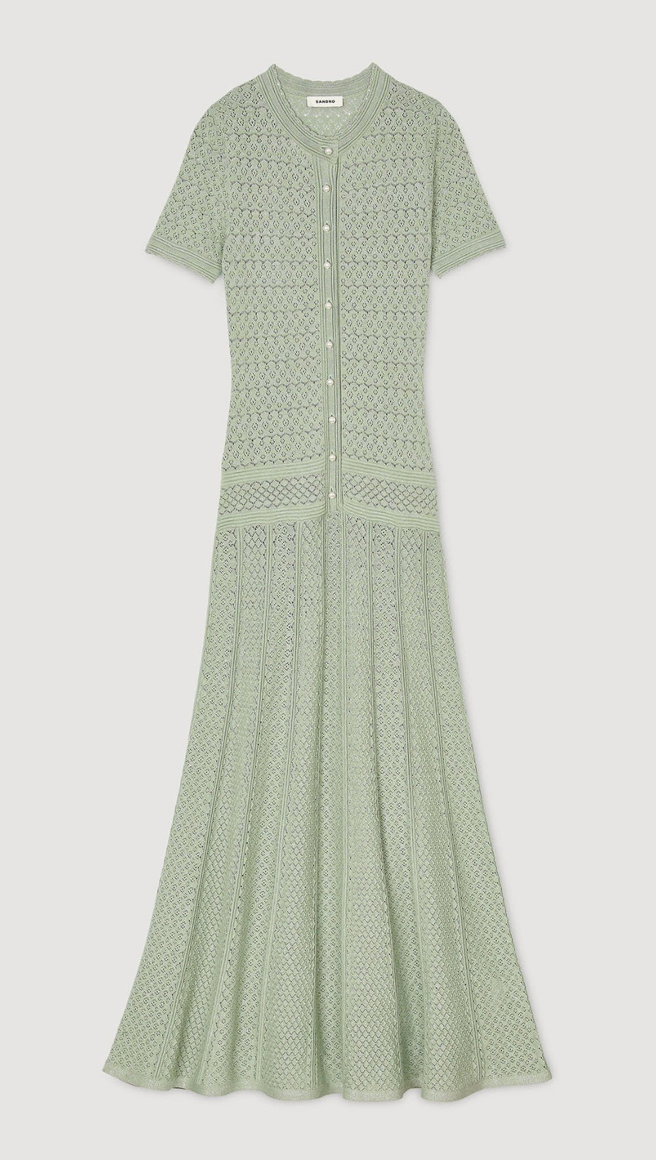 YVONNE HOLLOW KNIT MAXI DRESS IN ALMOND GREEN