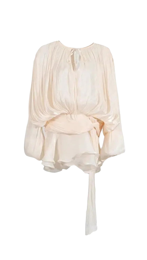 AIIZIE HERMOSA BALLOON SLEEVE RUCH RUFFLE MINI DRESS IN APRICOT - product image