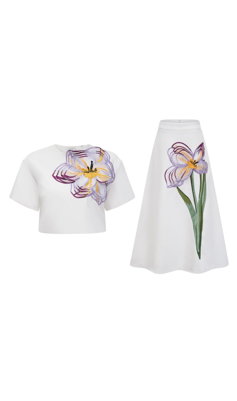 White Floral Embroidered midi dress Matching Set