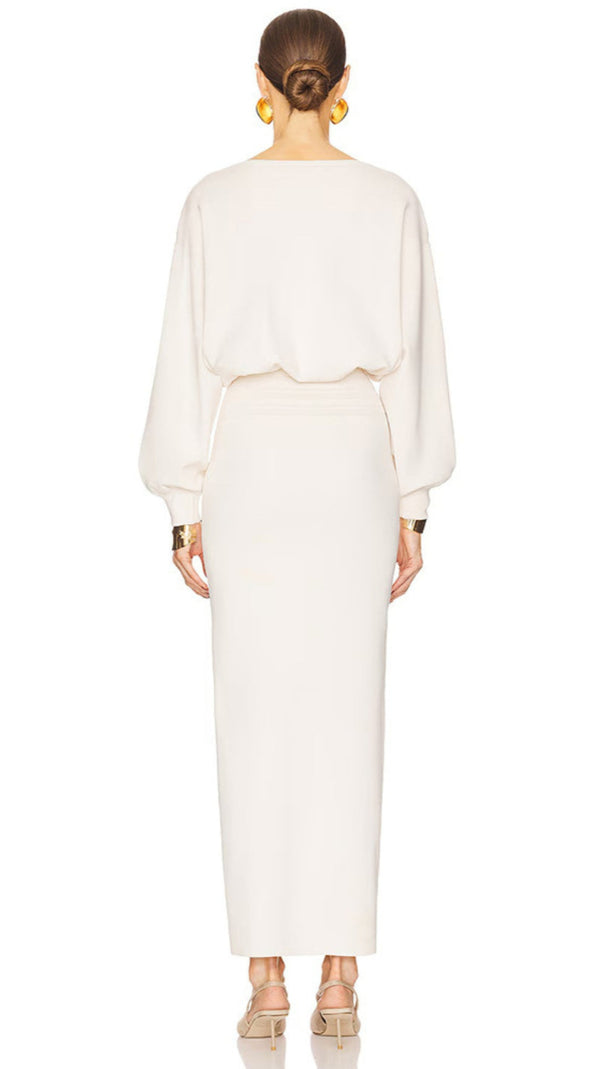 AIIZIE EDITH HIGH ELASTIC LONG HIP MAXI DRESS IN WHITE - product image