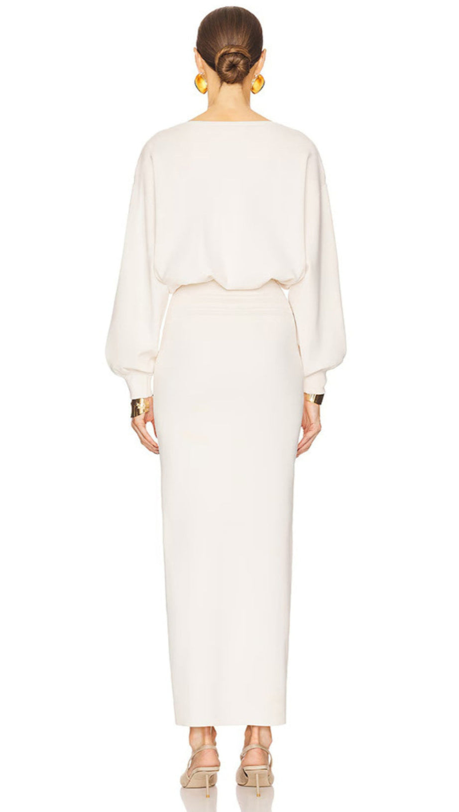 EDITH HIGH ELASTIC LONG HIP MAXI DRESS IN WHITE