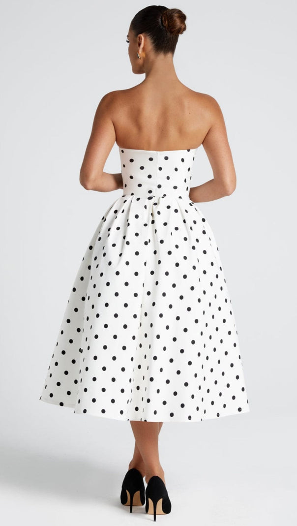 AIIZIE EDITH MIDI DRESS - BLACK POLKA DOT PRINT - product image