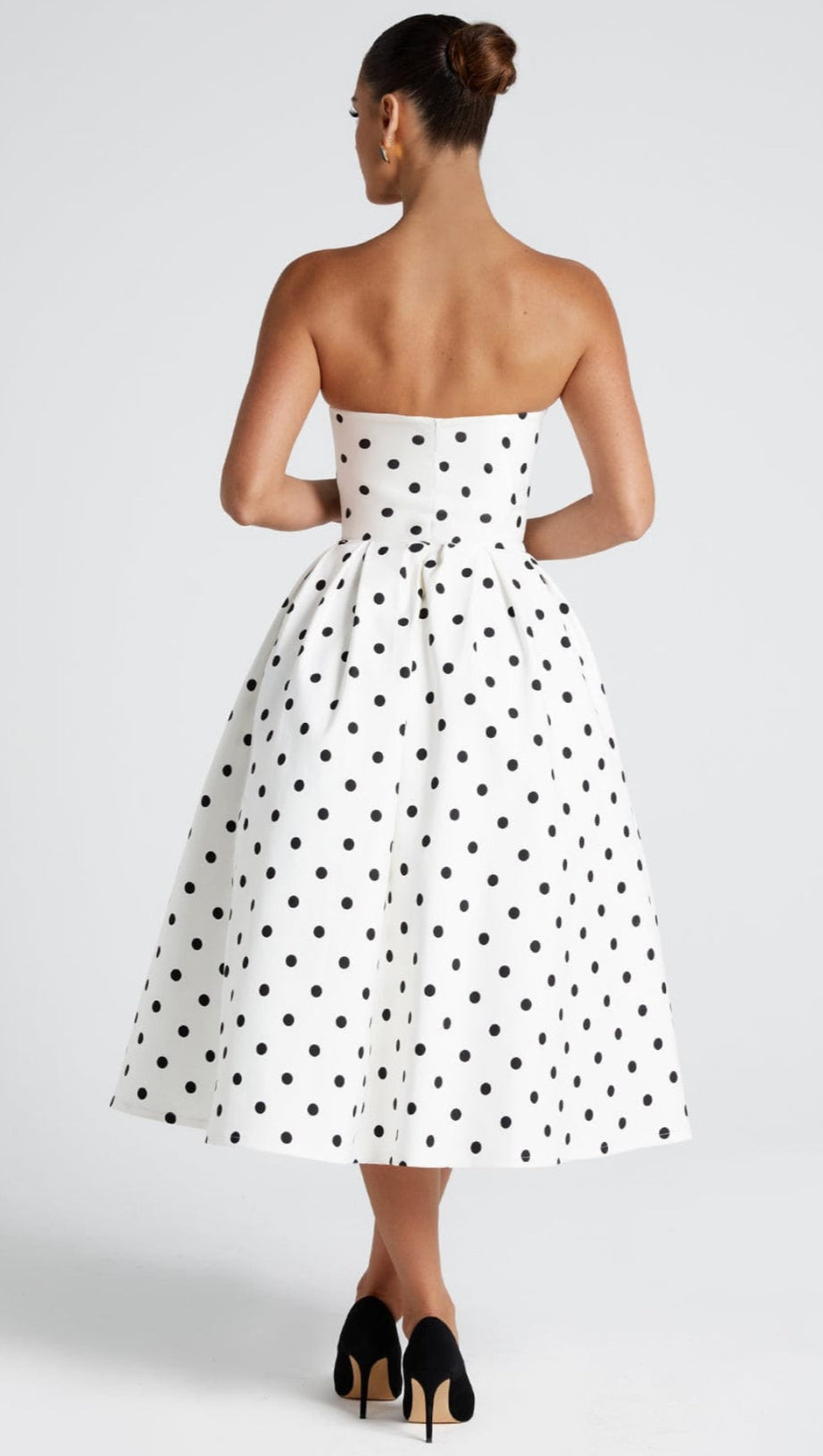 EDITH MIDI DRESS - BLACK POLKA DOT PRINT