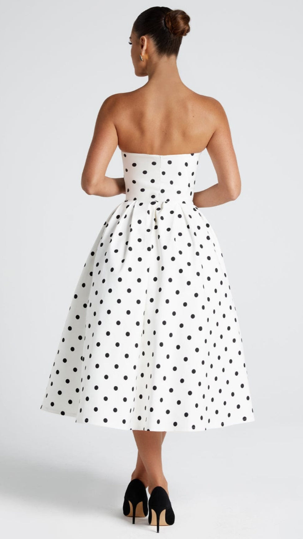 EDITH MIDI DRESS - BLACK POLKA DOT PRINT